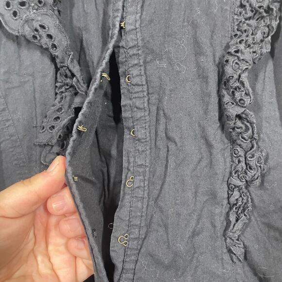 Apiece Apart 6 Limon Eyelet Jumpsuit Black Tie Waist Ruffled Sleeves FLAWED - Picture 10 of 12